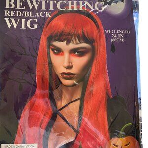 Halloween costume wig Bewitching red black costume cosplay wig long